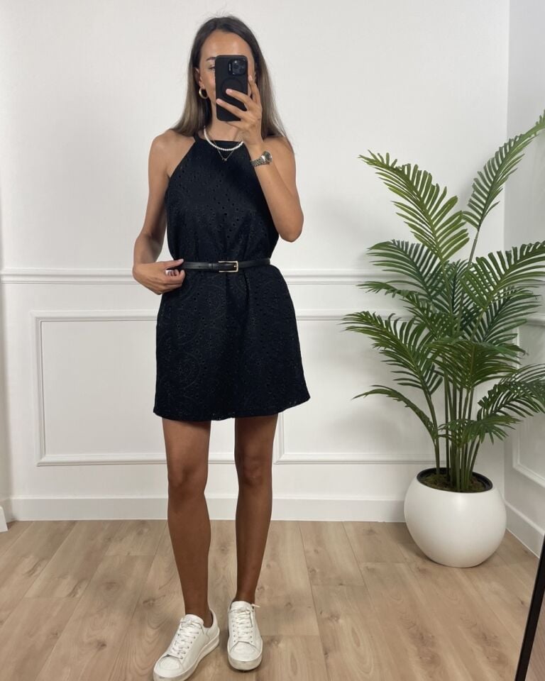 Valeria Siyah Askılı Fisto Elbise