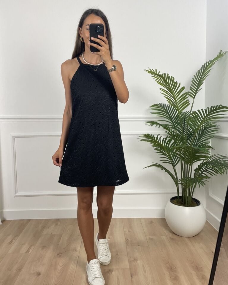 Valeria Siyah Askılı Fisto Elbise