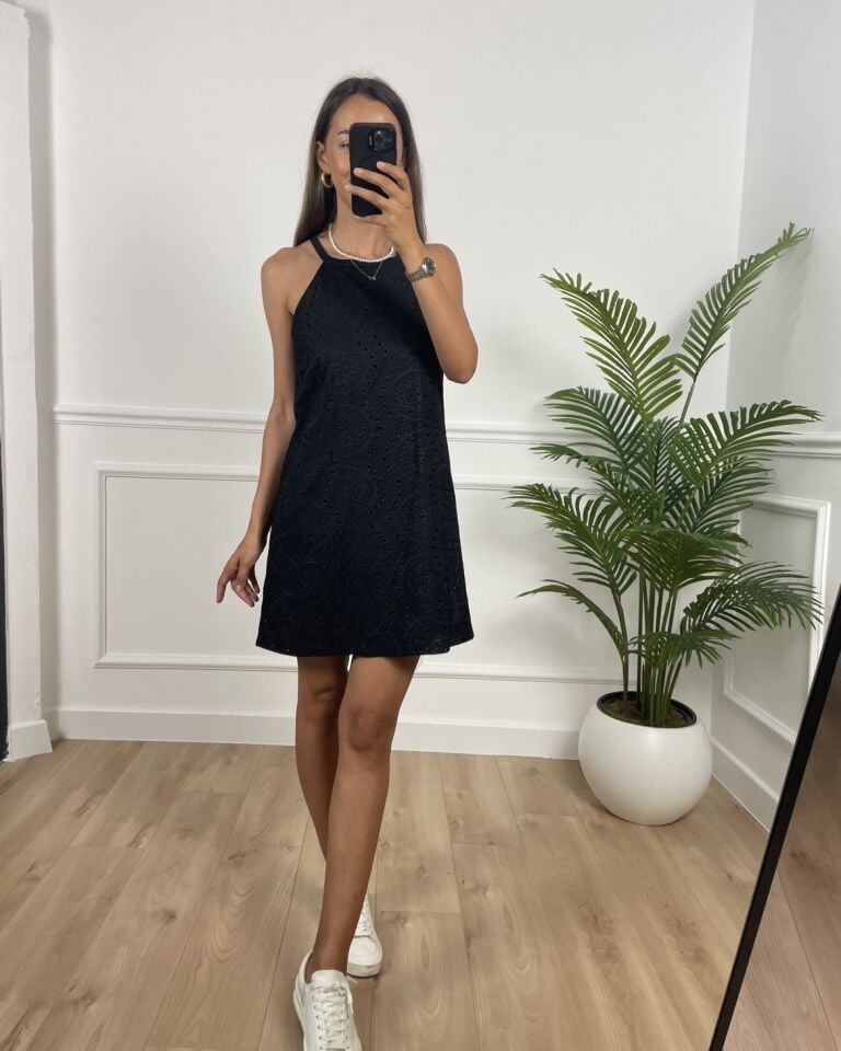 Valeria Siyah Askılı Fisto Elbise