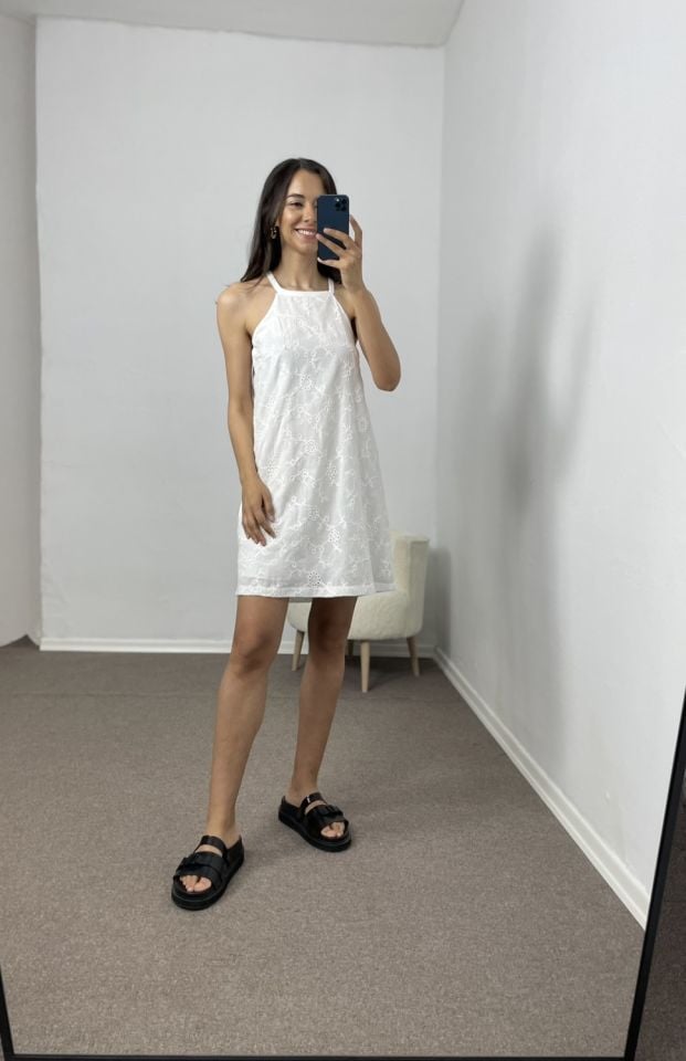 Valeria Ekru Askılı Fisto Elbise