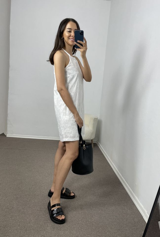 Valeria Ekru Askılı Fisto Elbise