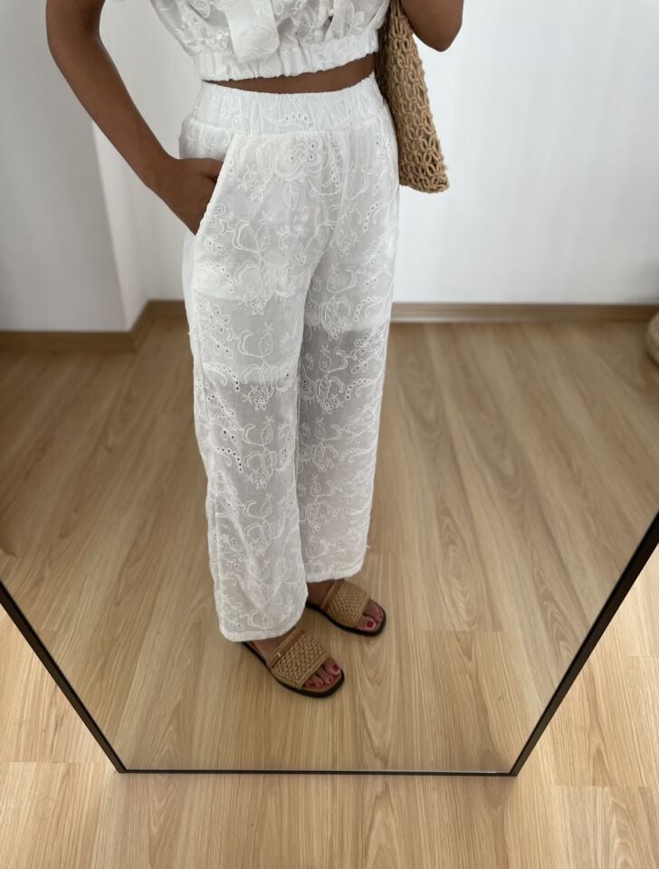 Mirel Ekru Beli Lastikli Fisto Pantolon