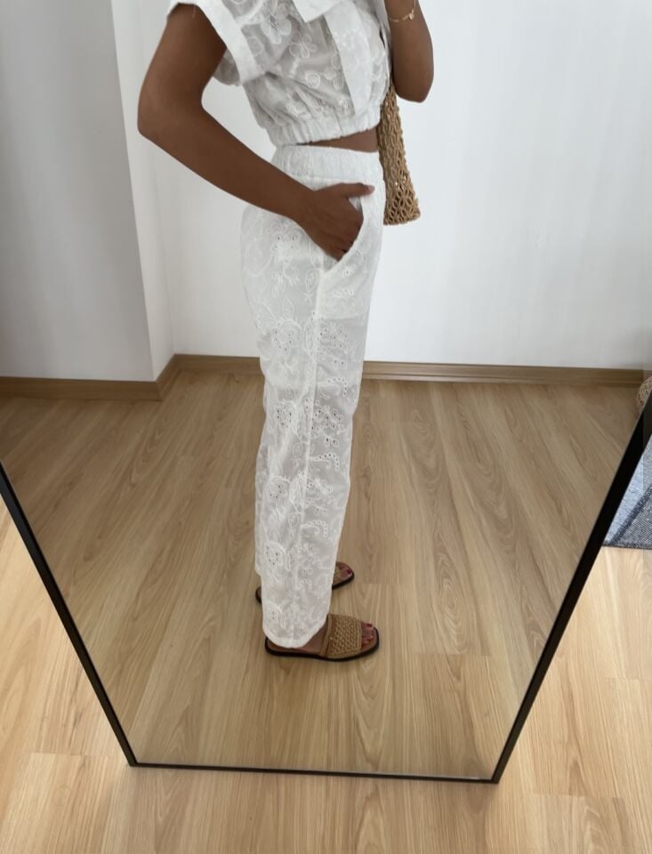 Mirel Ekru Beli Lastikli Fisto Pantolon