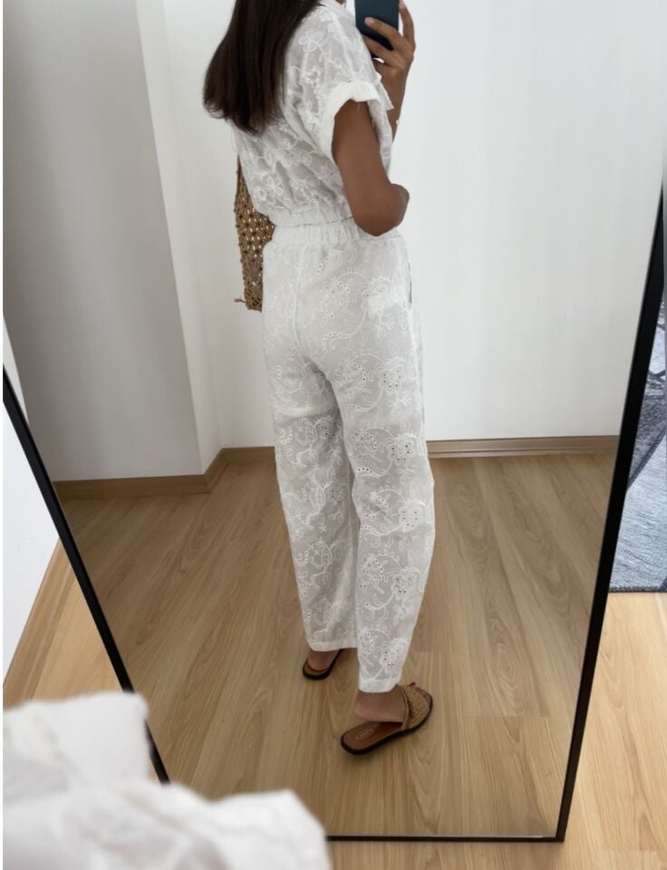 Mirel Ekru Beli Lastikli Fisto Pantolon