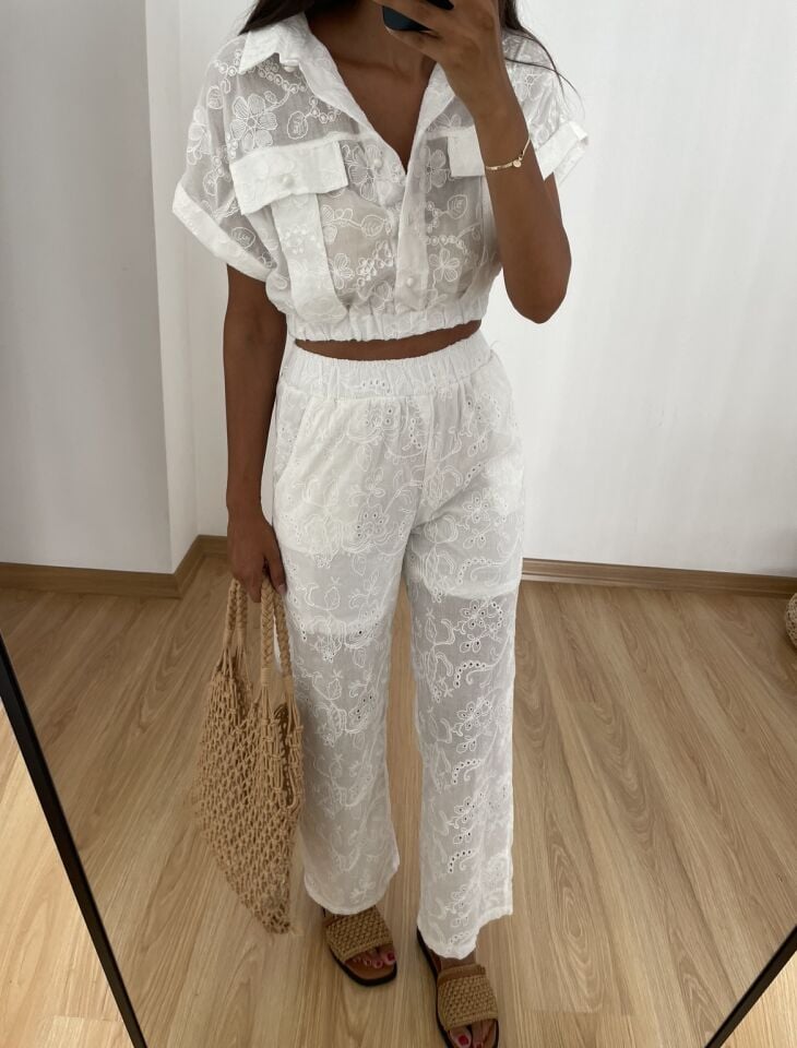 Mirel Ekru Beli Lastikli Fisto Pantolon