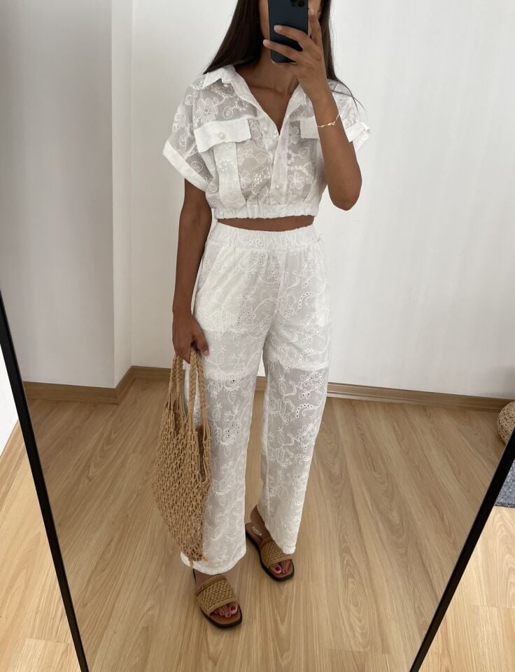 Mirel Ekru Beli Lastikli Fisto Pantolon