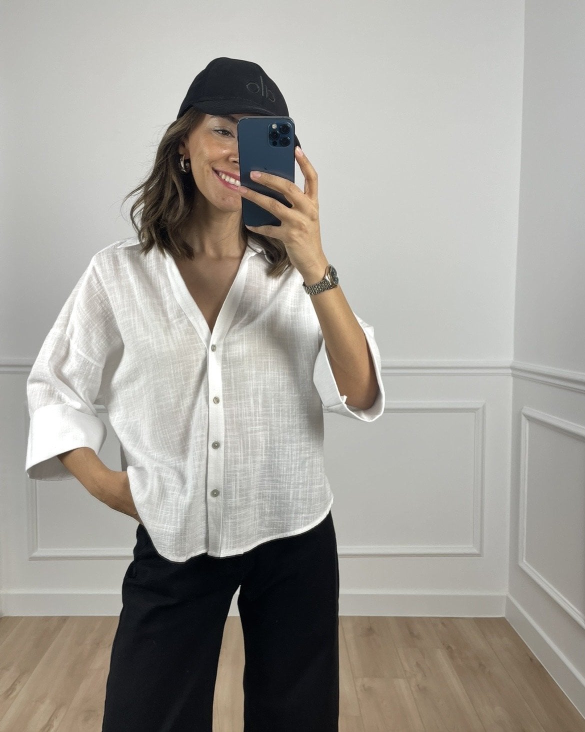 Rona Beyaz Keten Dokulu Gömlek