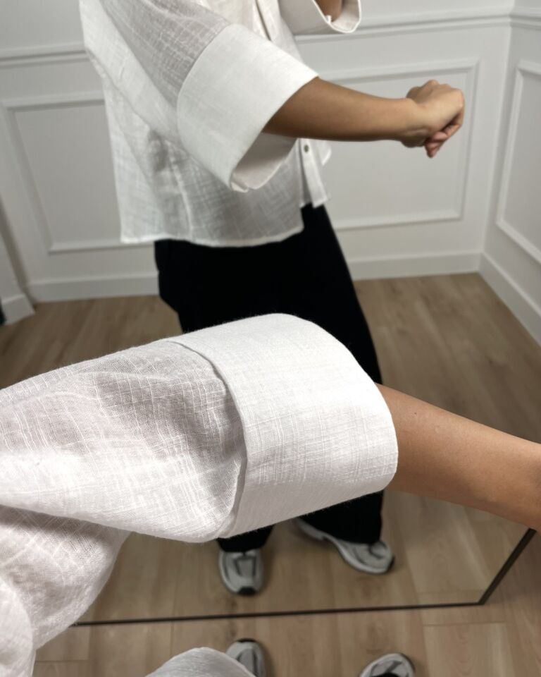 Rona Beyaz Keten Dokulu Gömlek