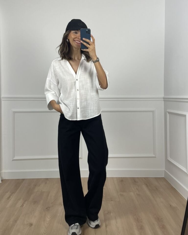 Rona Beyaz Keten Dokulu Gömlek