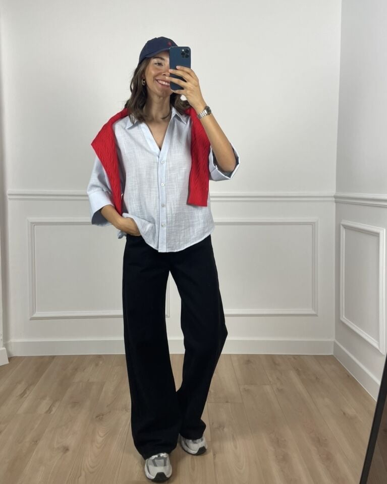 Rona Açık Mavi Keten Dokulu Gömlek