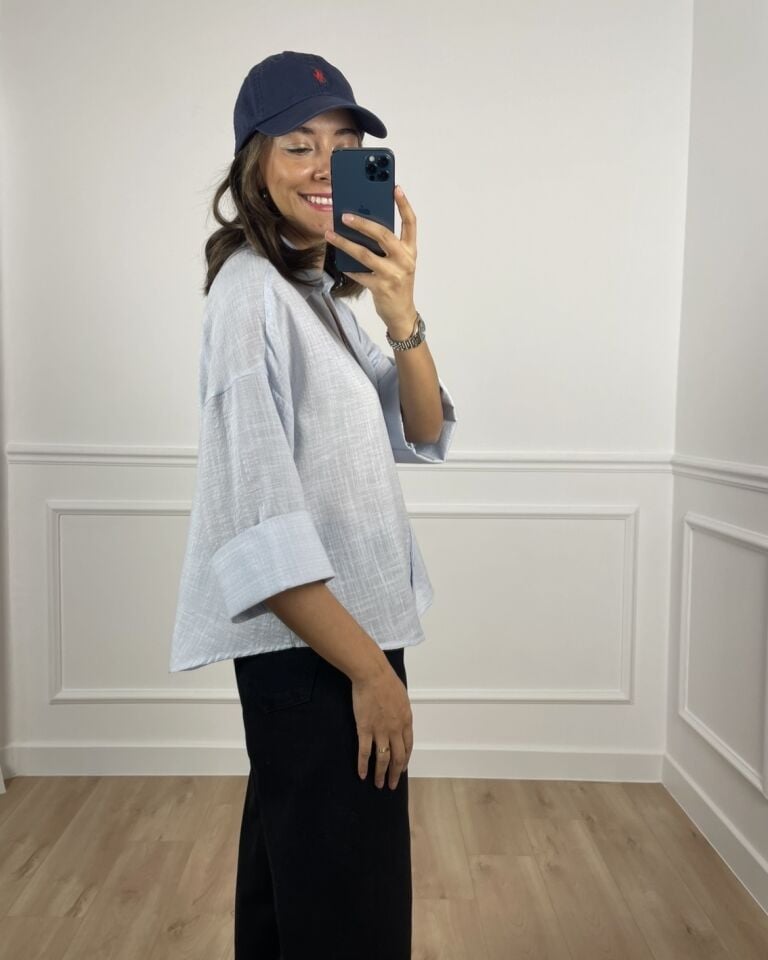 Rona Açık Mavi Keten Dokulu Gömlek