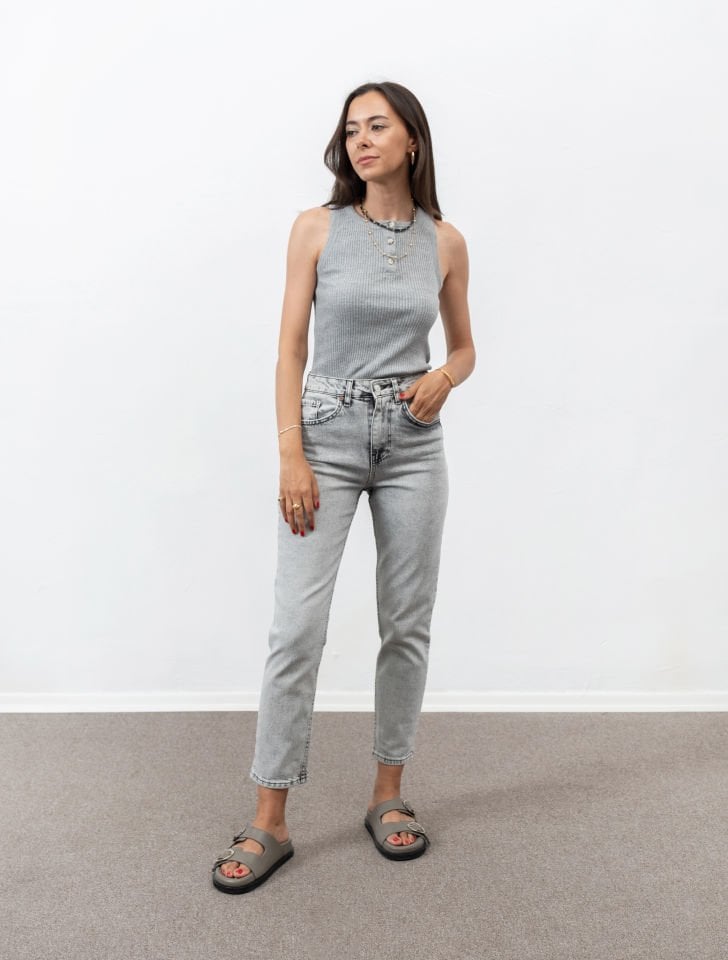 Milena Gri Yüksek Bel Mom Jean