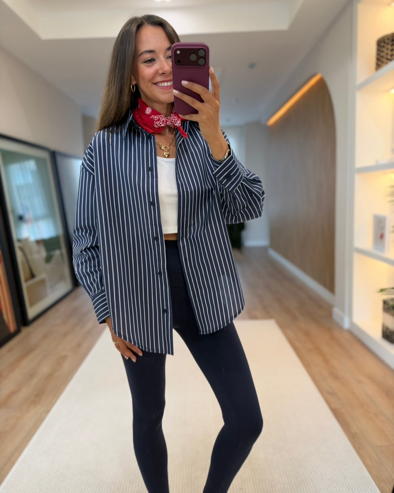 Duen Lacivert Çizgili Oversize Gömlek