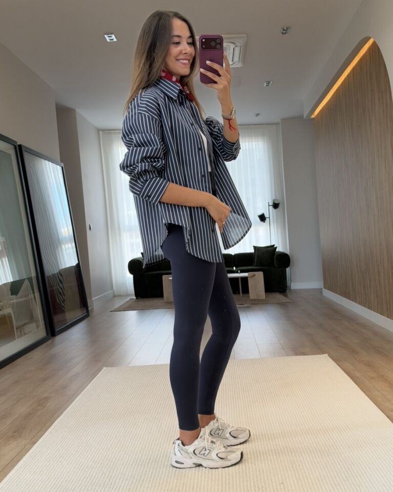 Duen Lacivert Çizgili Oversize Gömlek