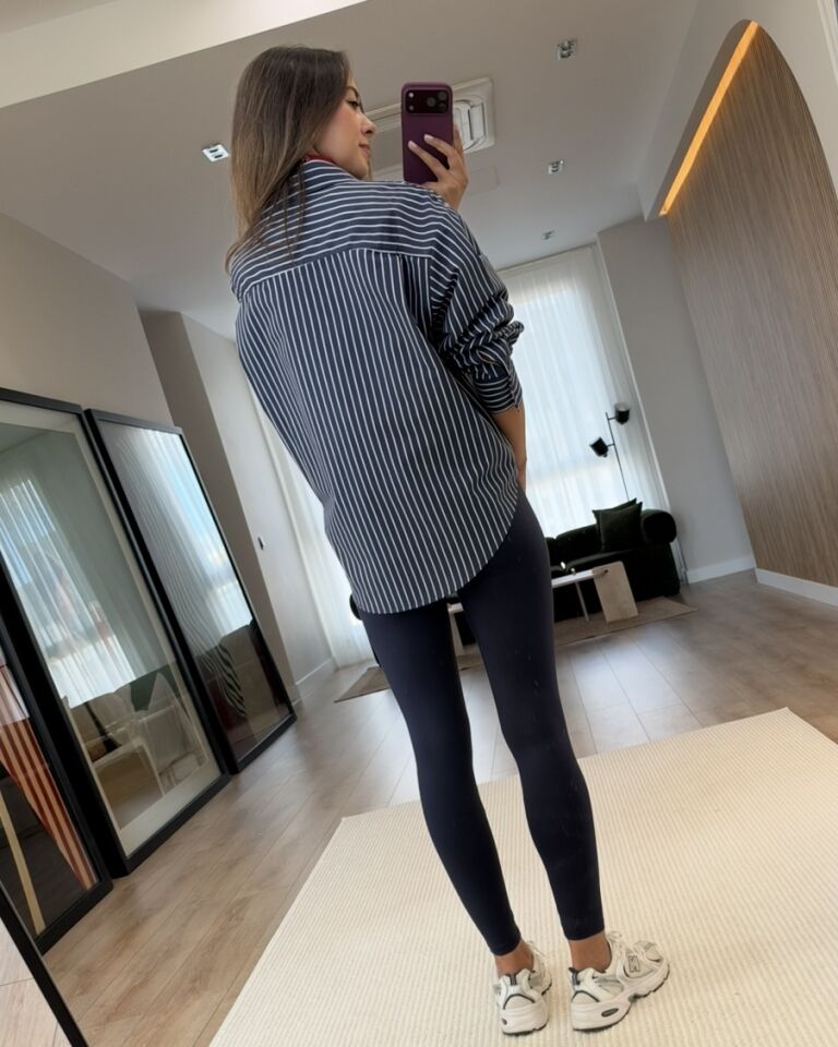 Duen Lacivert Çizgili Oversize Gömlek