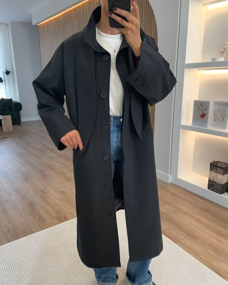 London Siyah Ultra Premium Trençkot