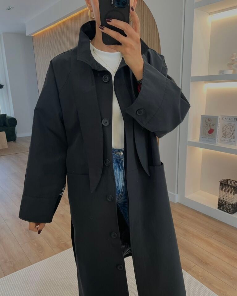 London Siyah Ultra Premium Trençkot