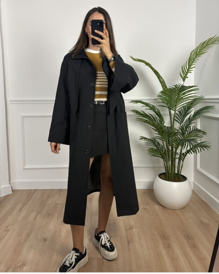 London Siyah Ultra Premium Trençkot