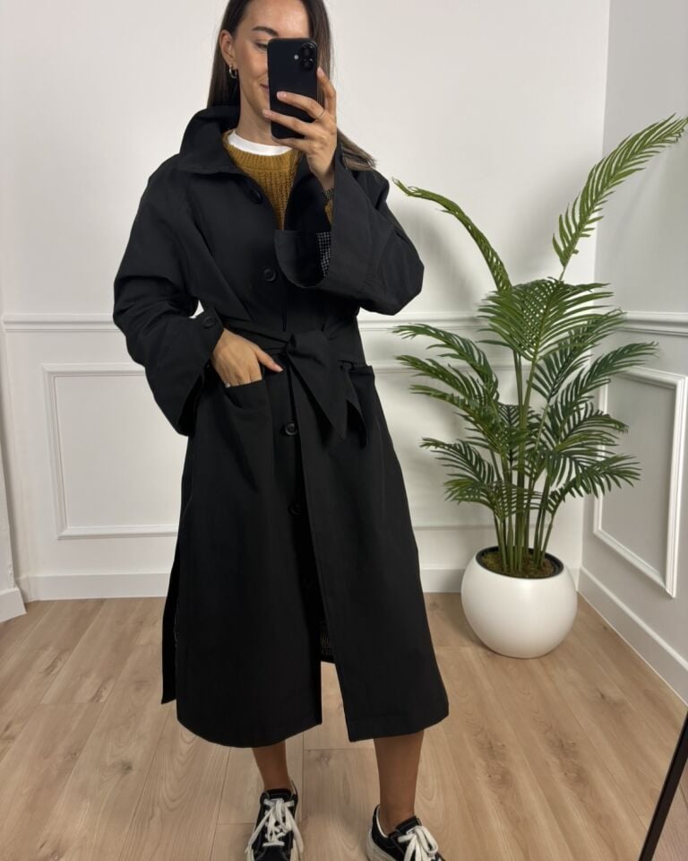 London Siyah Ultra Premium Trençkot