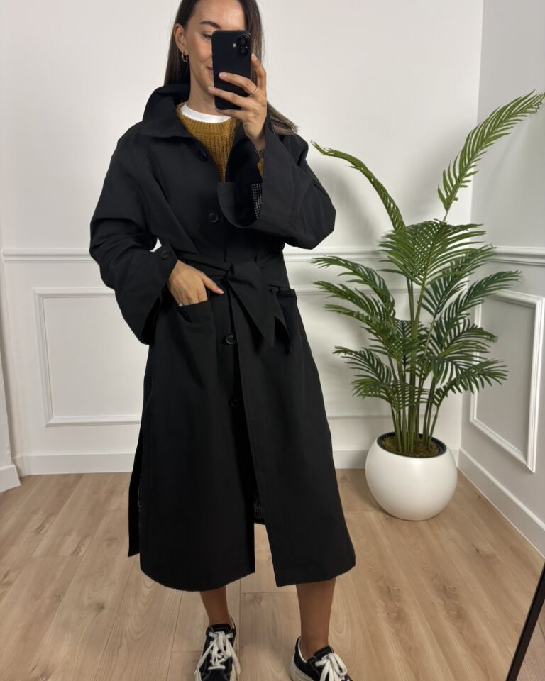 London Siyah Ultra Premium Trençkot