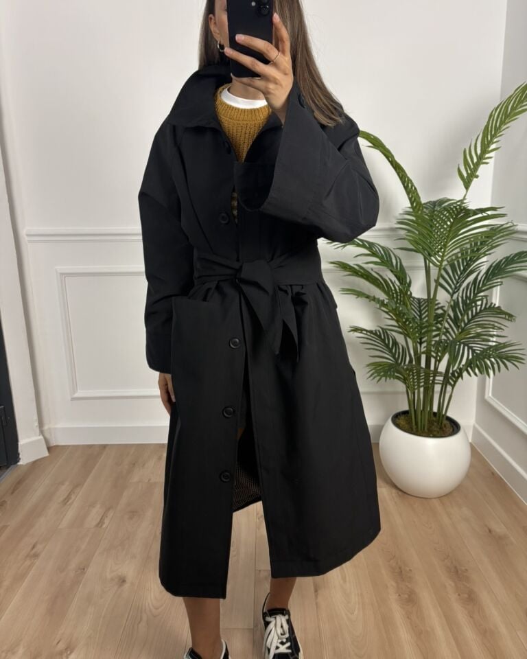 London Siyah Ultra Premium Trençkot