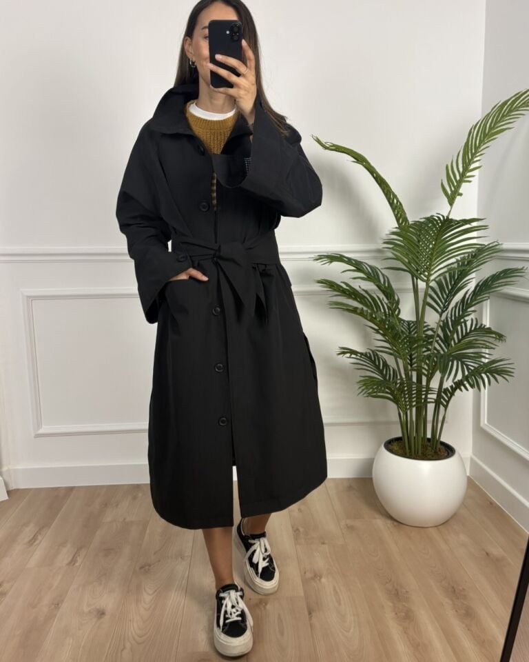 London Siyah Ultra Premium Trençkot