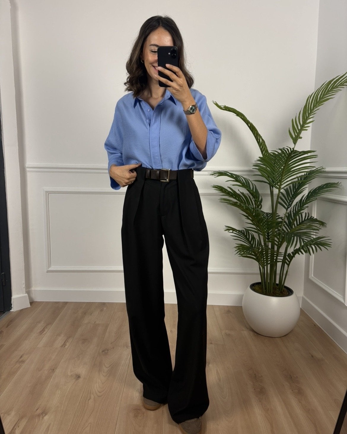 Calista Siyah Kemerli Palazzo Pantolon