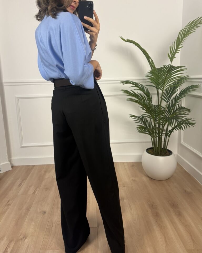 Calista Siyah Kemerli Palazzo Pantolon