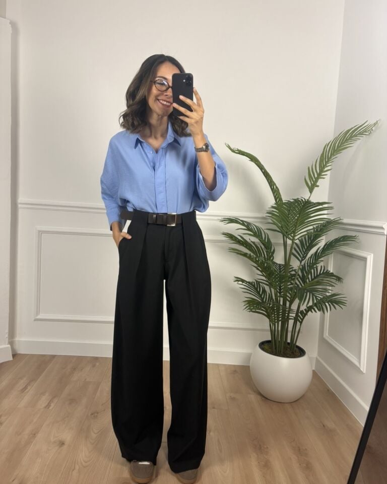 Calista Siyah Kemerli Palazzo Pantolon