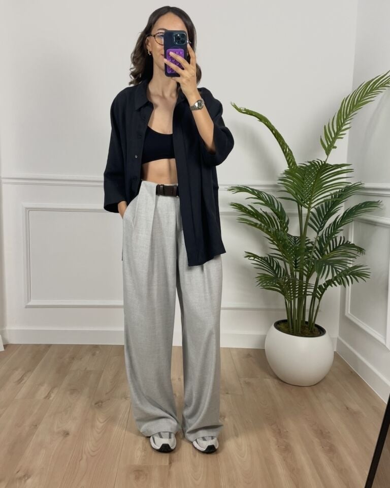 Calista Gri Kemerli Palazzo Pantolon