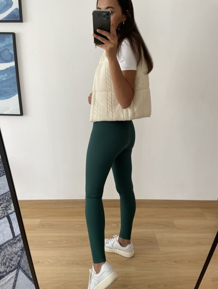 Virel Zümrüt Yüksek Bel Fitilli Tayt