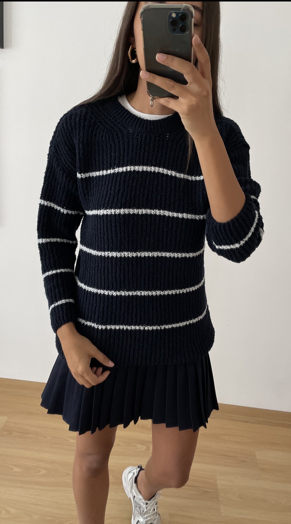 Lacivert Ekru Çizgili Kazak