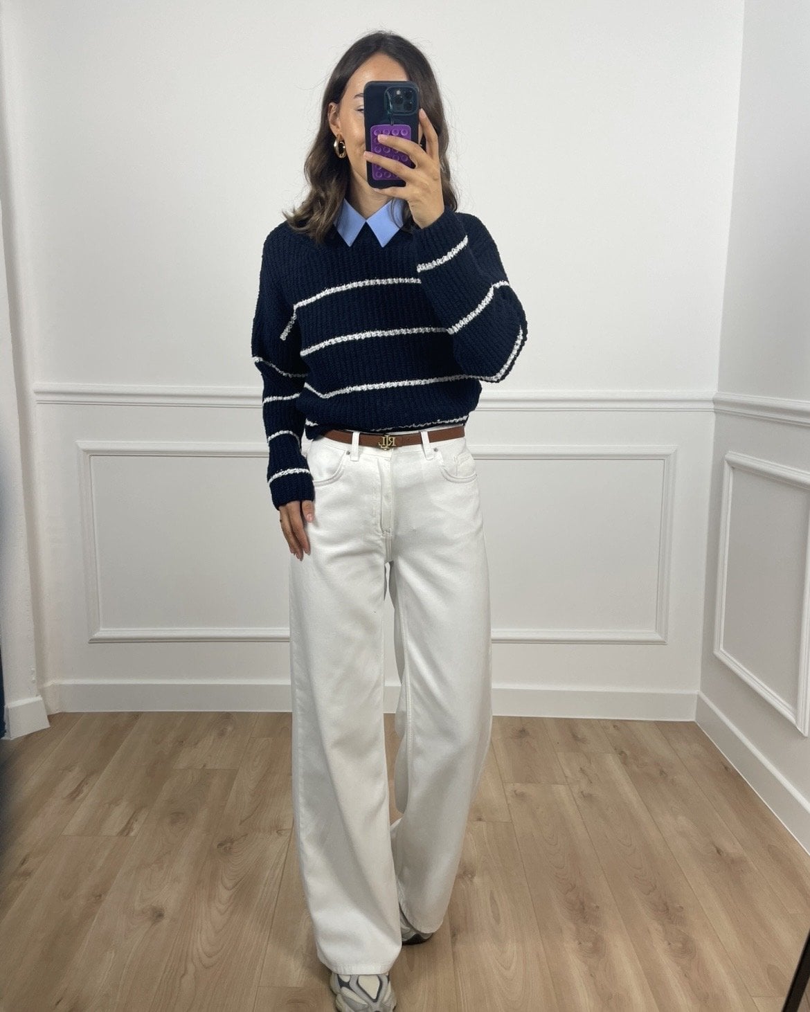 Larisel Lacivert Ekru Çizgili Kazak