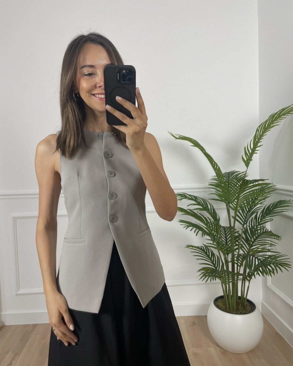 Virella Gri Önü Düğmeli Premium Yelek