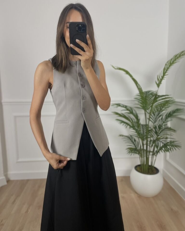 Virella Gri Önü Düğmeli Premium Yelek