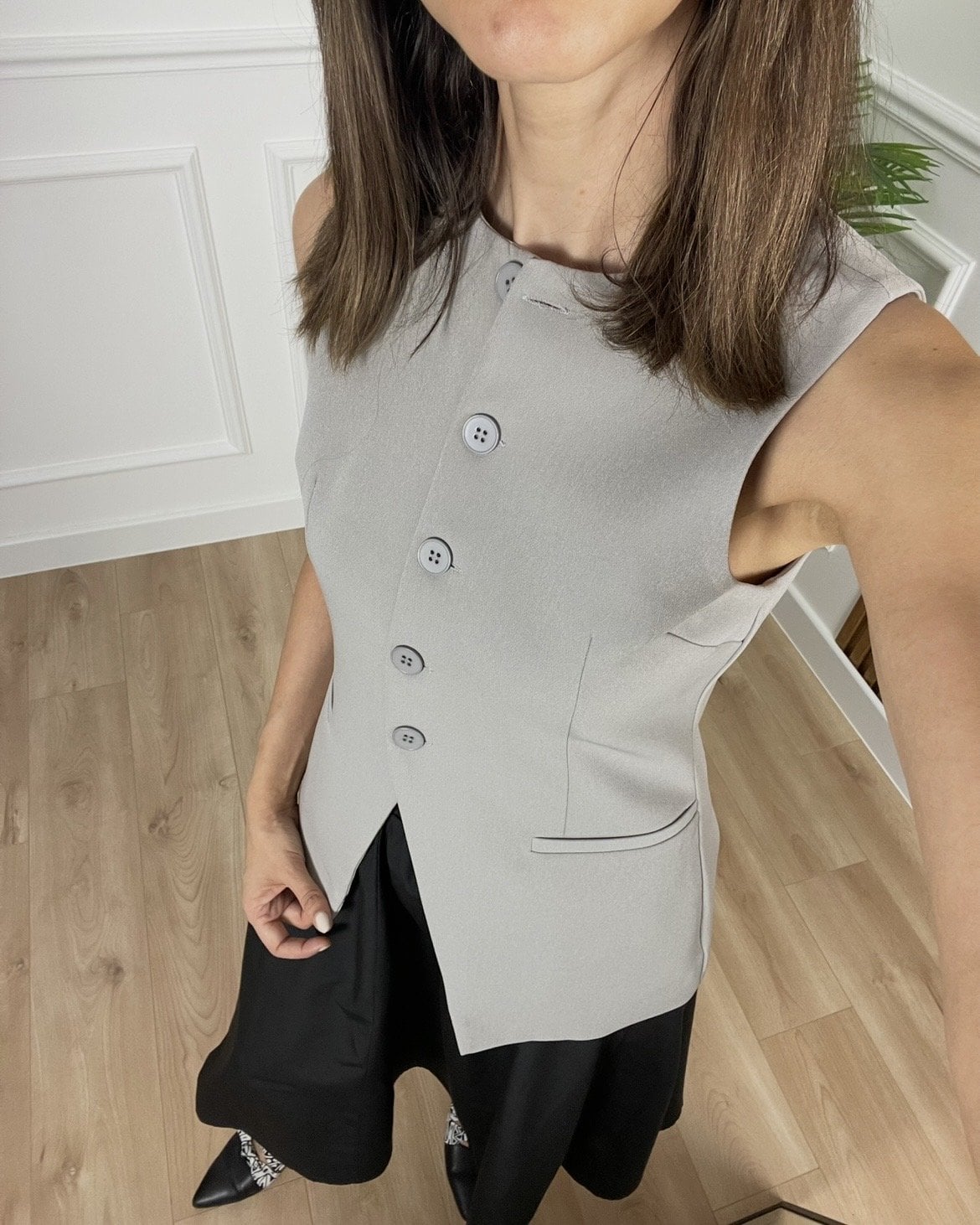 Virella Gri Önü Düğmeli Premium Yelek