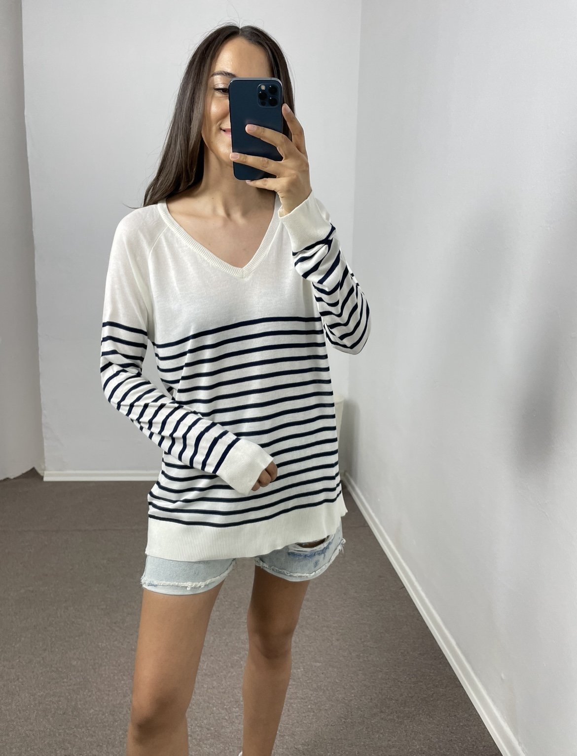 Ekru Çizgili Merserize Dokulu Triko