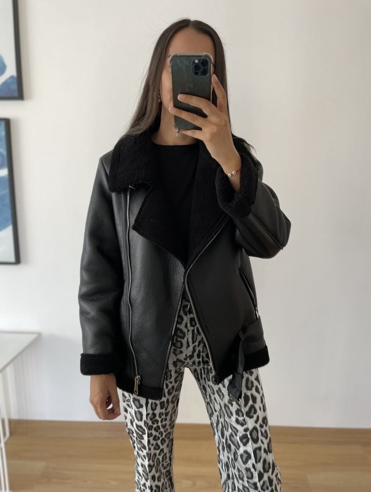 Loris Siyah İçi Peluş Premium Deri Mont
