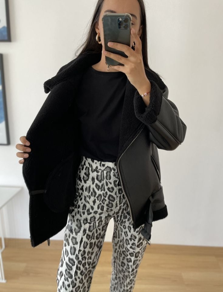 Loris Siyah İçi Peluş Premium Deri Mont