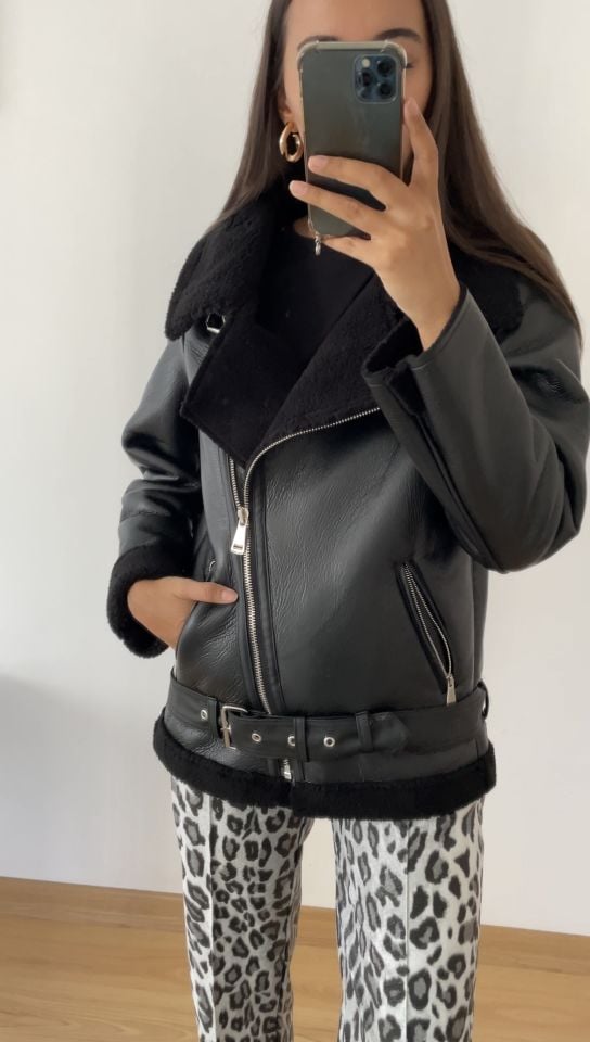 Loris Siyah İçi Peluş Premium Deri Mont