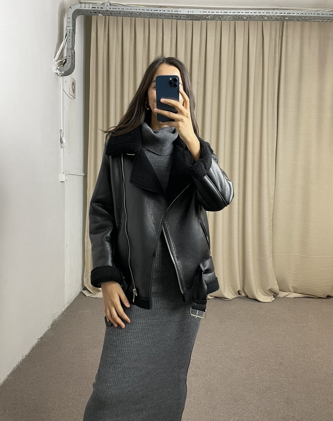 Loris Siyah İçi Peluş Premium Deri Mont