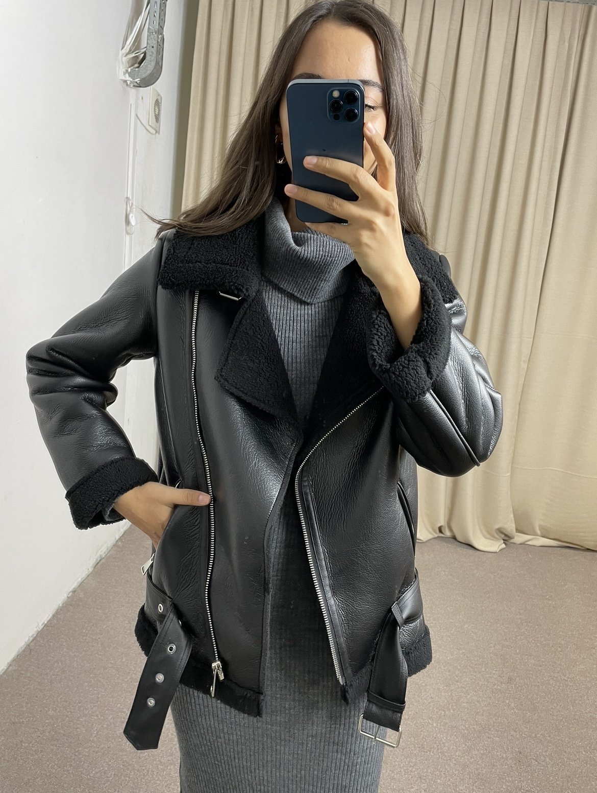 Loris Siyah İçi Peluş Premium Deri Mont