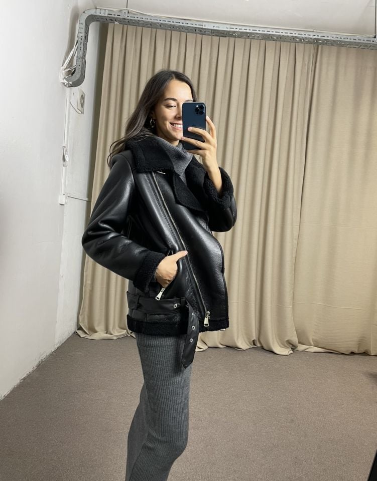 Loris Siyah İçi Peluş Premium Deri Mont