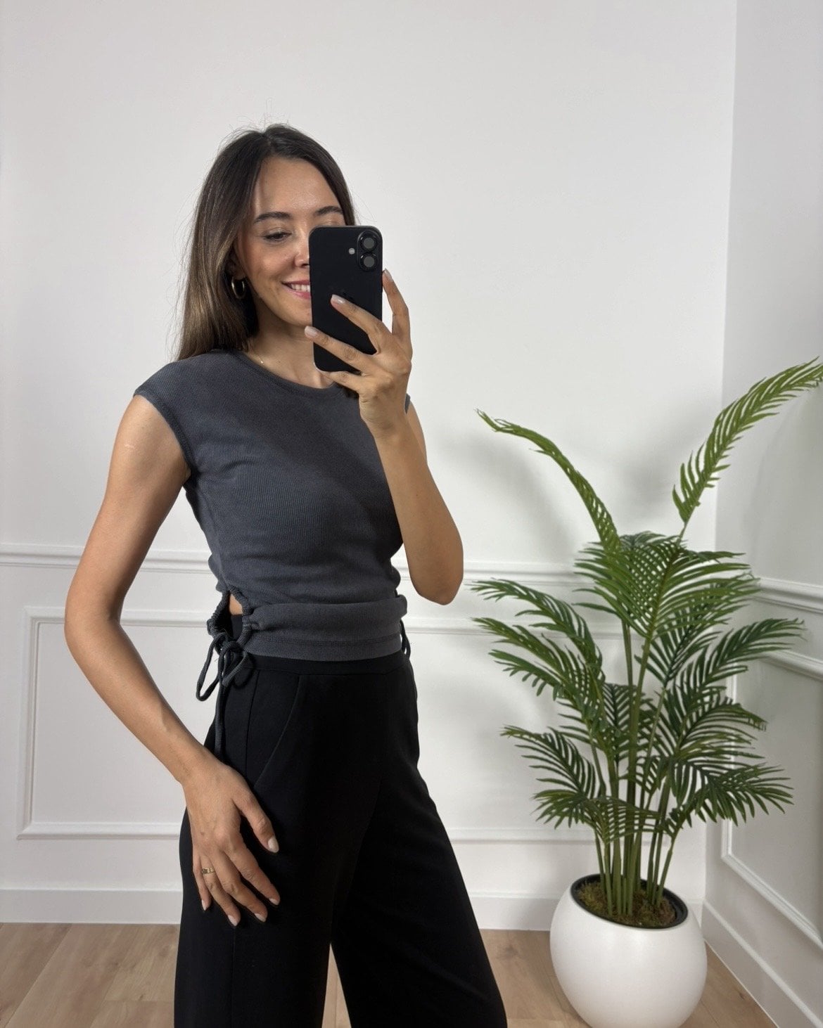 Pera Antrasit Pencere Detaylı Bluz