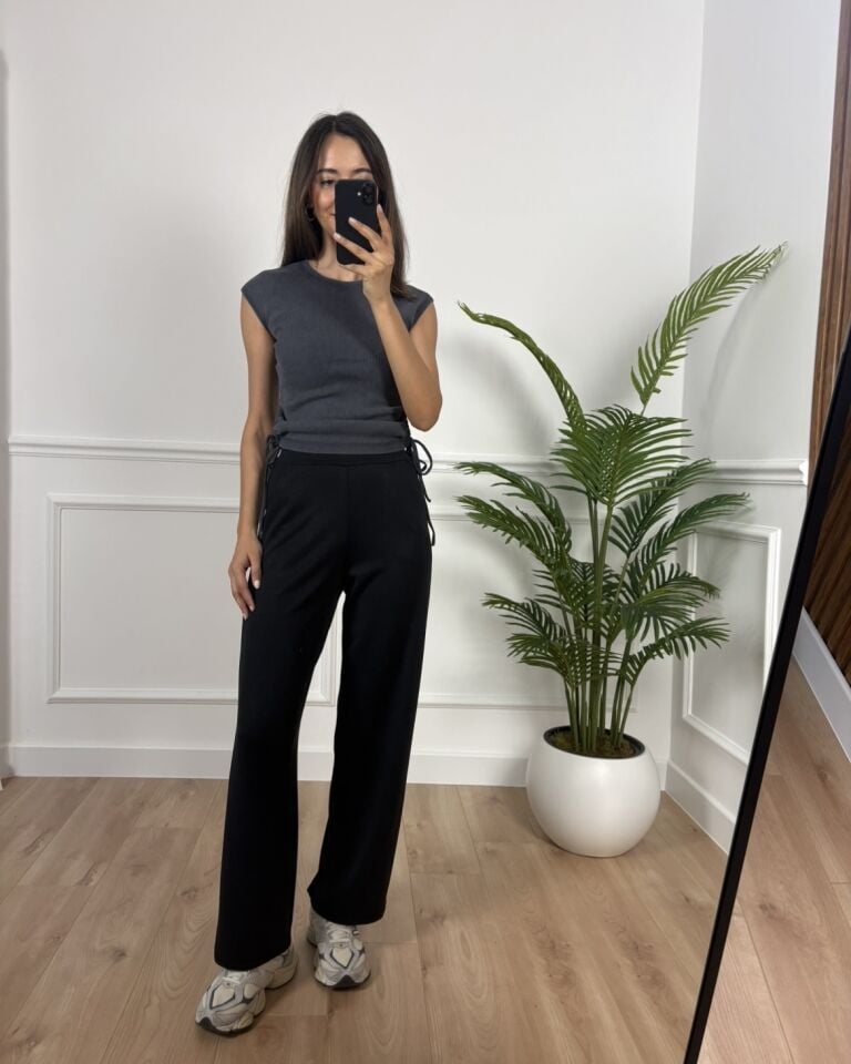 Pera Antrasit Pencere Detaylı Bluz