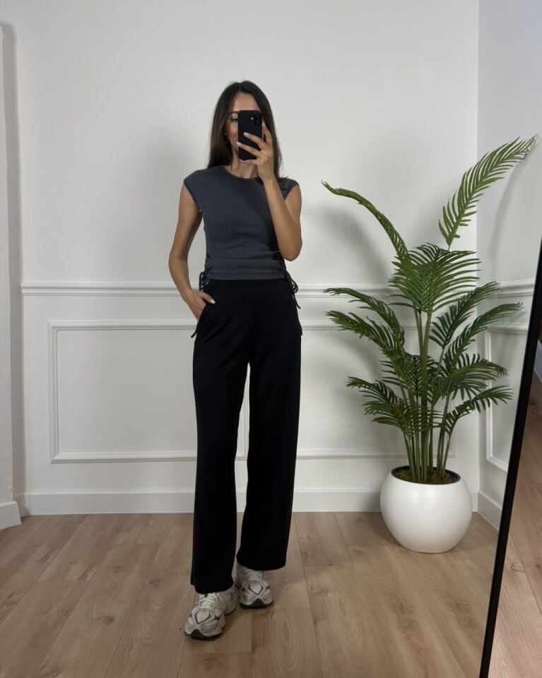 Pera Antrasit Pencere Detaylı Bluz