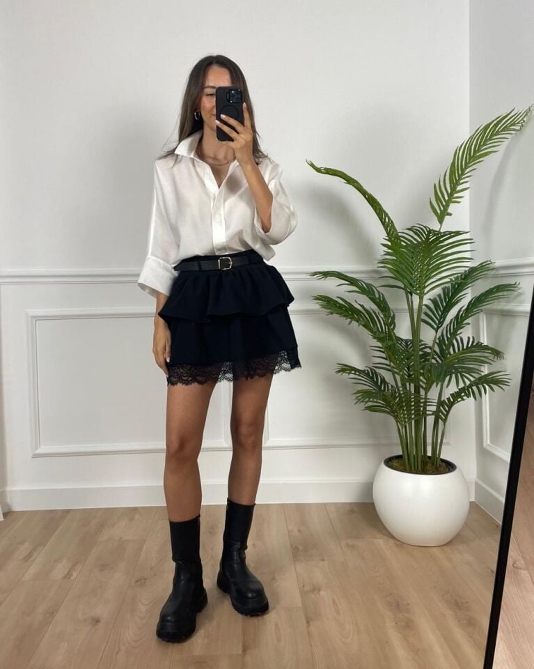 Colmar Siyah Dantel Detaylı Premium Etek