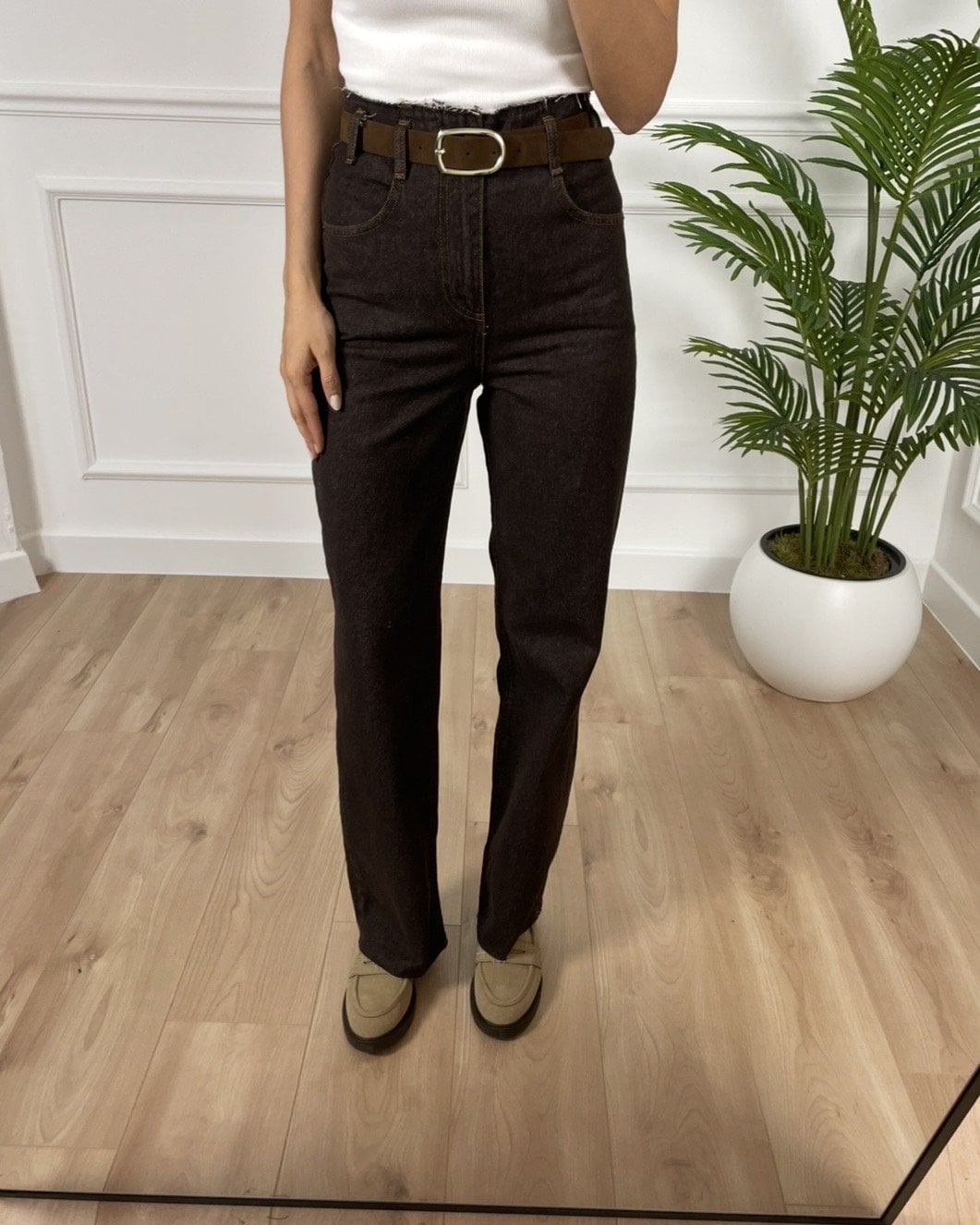 Enzo Kahverengi Kemerli Ultra Premium Jean