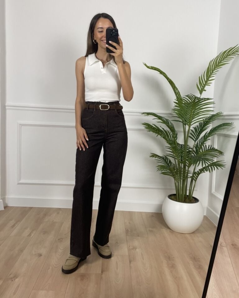 Enzo Kahverengi Kemerli Ultra Premium Jean