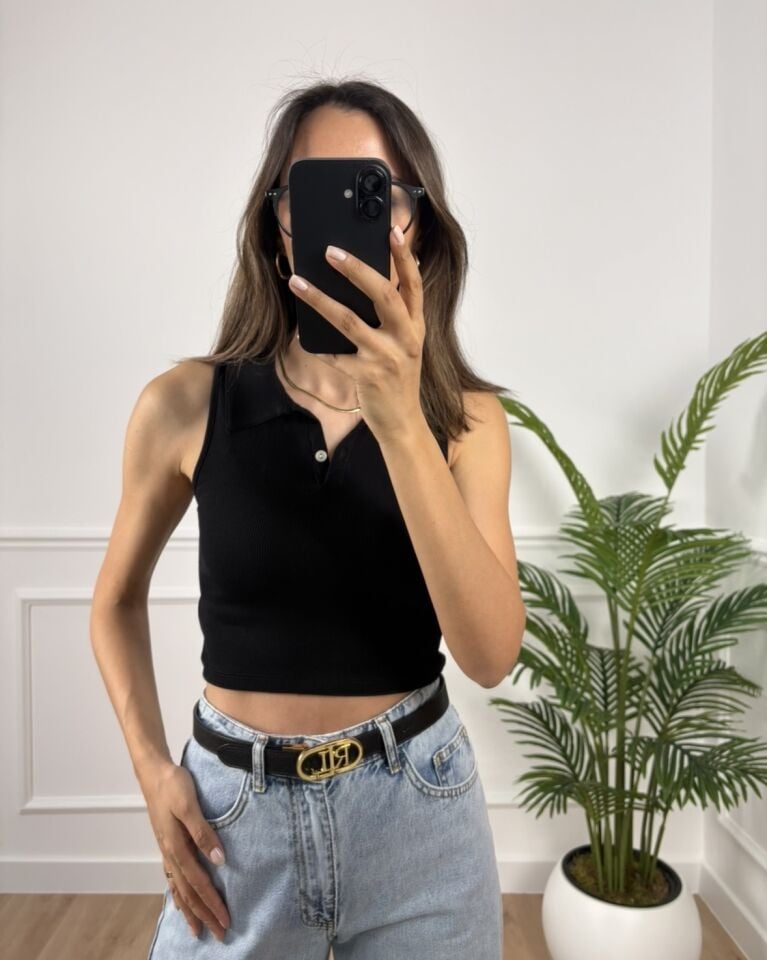 Evis Siyah Polo Yaka Fitilli Atlet